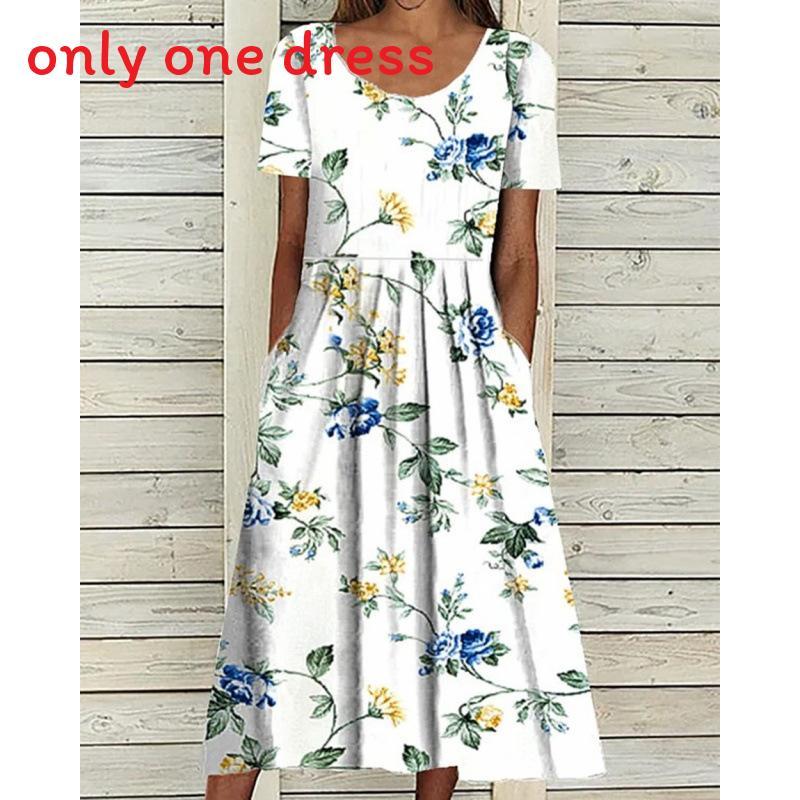 Summer Casual Women Dress With Floral Print And Large Skirt For Daily Wear