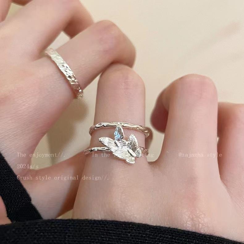 Butterfly Opening Stacked Ring Women'S Earrings Simple Index Finger Ring Fashionable Versatile Sweet Ring Tide