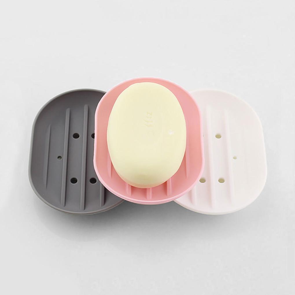 Silicone Bathroom Soap Dish Plate Holder Sponge Tray Case Water Draining Anti-skidding Shower Hiking Kitchen Washroom