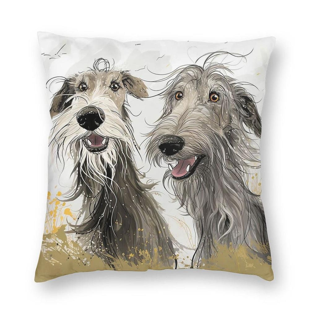 Happy Scottish Deerhound Square Pillowcase Polyester Linen Velvet Pattern Zip Decor Pillow Case Room Cushion Cover x