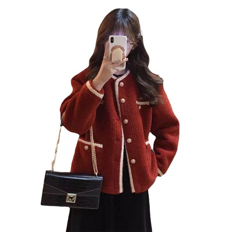 Höst och vinter Damkofta Casual Slim Sweater Liten Doftande Wind Dam Röd Jacka Dam Design Topp