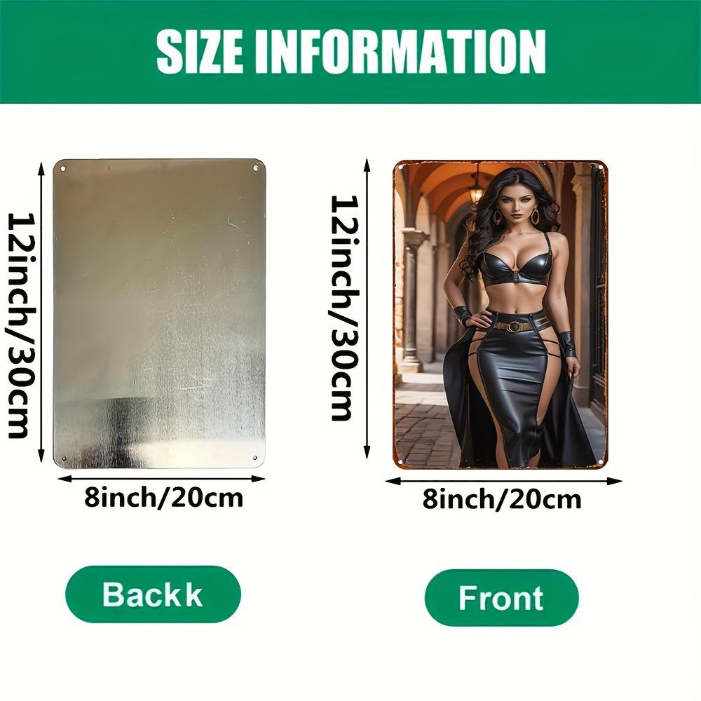 

Hisun Tin Sign HD Metal Tin Sign Stunning Woman in Black Leather Crop Top HighSlit Maxi Skirt Vintage Poster Gothic Fashion Cosplay Style 20x30cm
