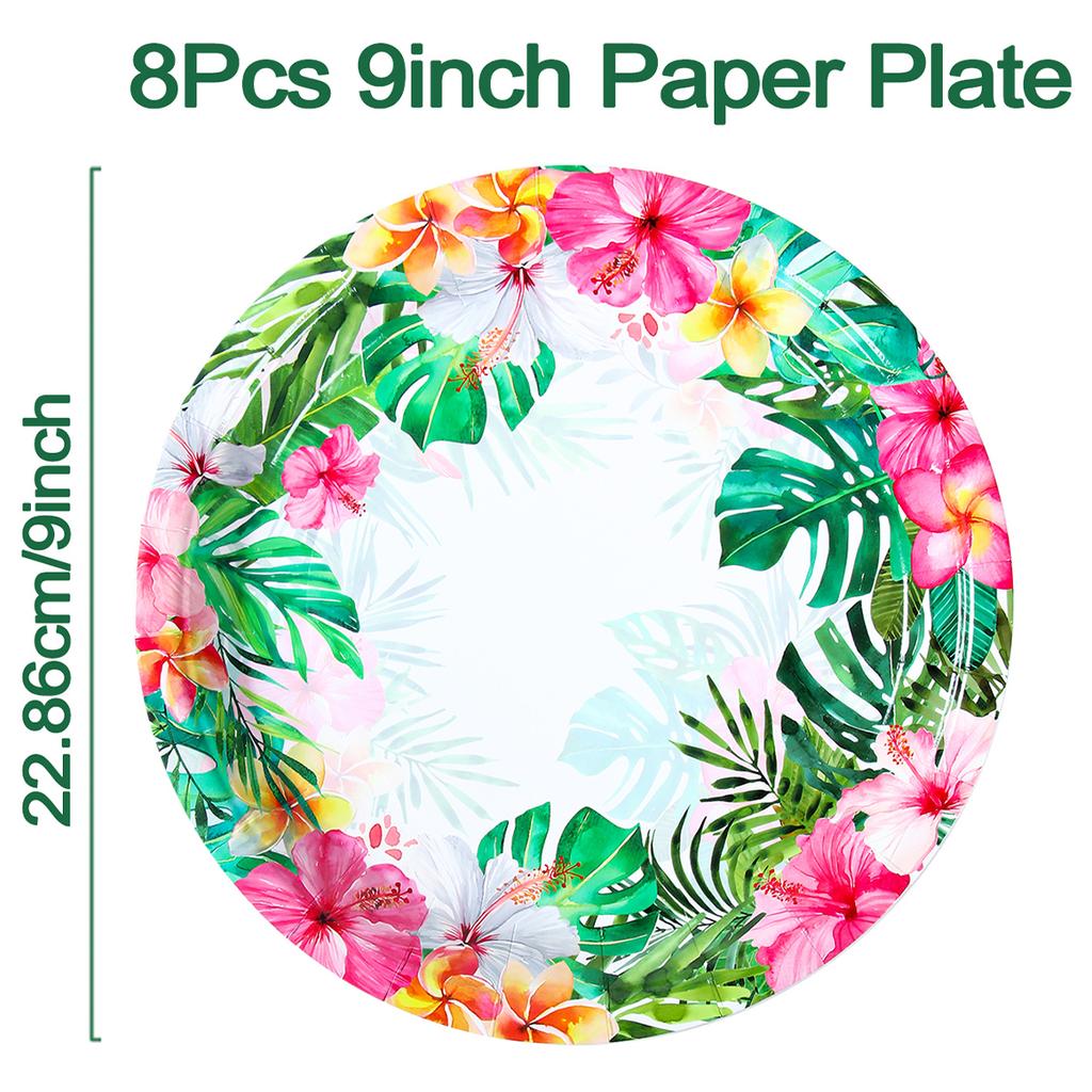 Hawaiian Leaves Flower Disposable Tableware Summer Theme Birthday Party Decor Paper Cup Napkin Tropical Hawaii Party Supplies