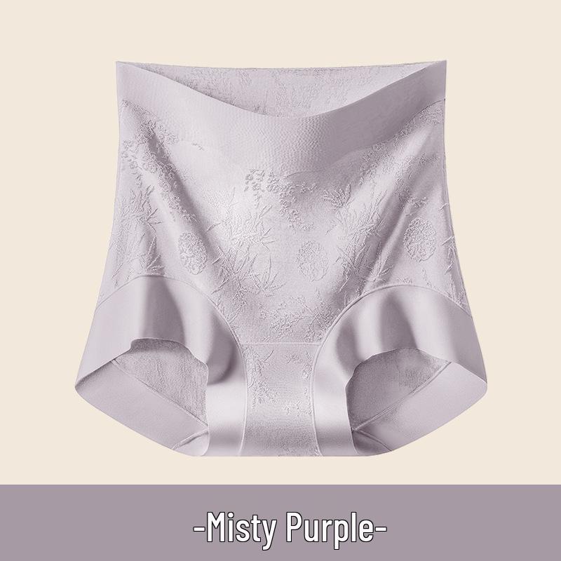 Mizhai Women's High-Waisted Tummy Control Silk Underwear, Chinese Style, Plus Size, Antibacterial Mulberry Silk Crotch