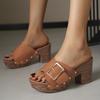 Plus Size Women Rivet Chunky High Heel Slide Sandals