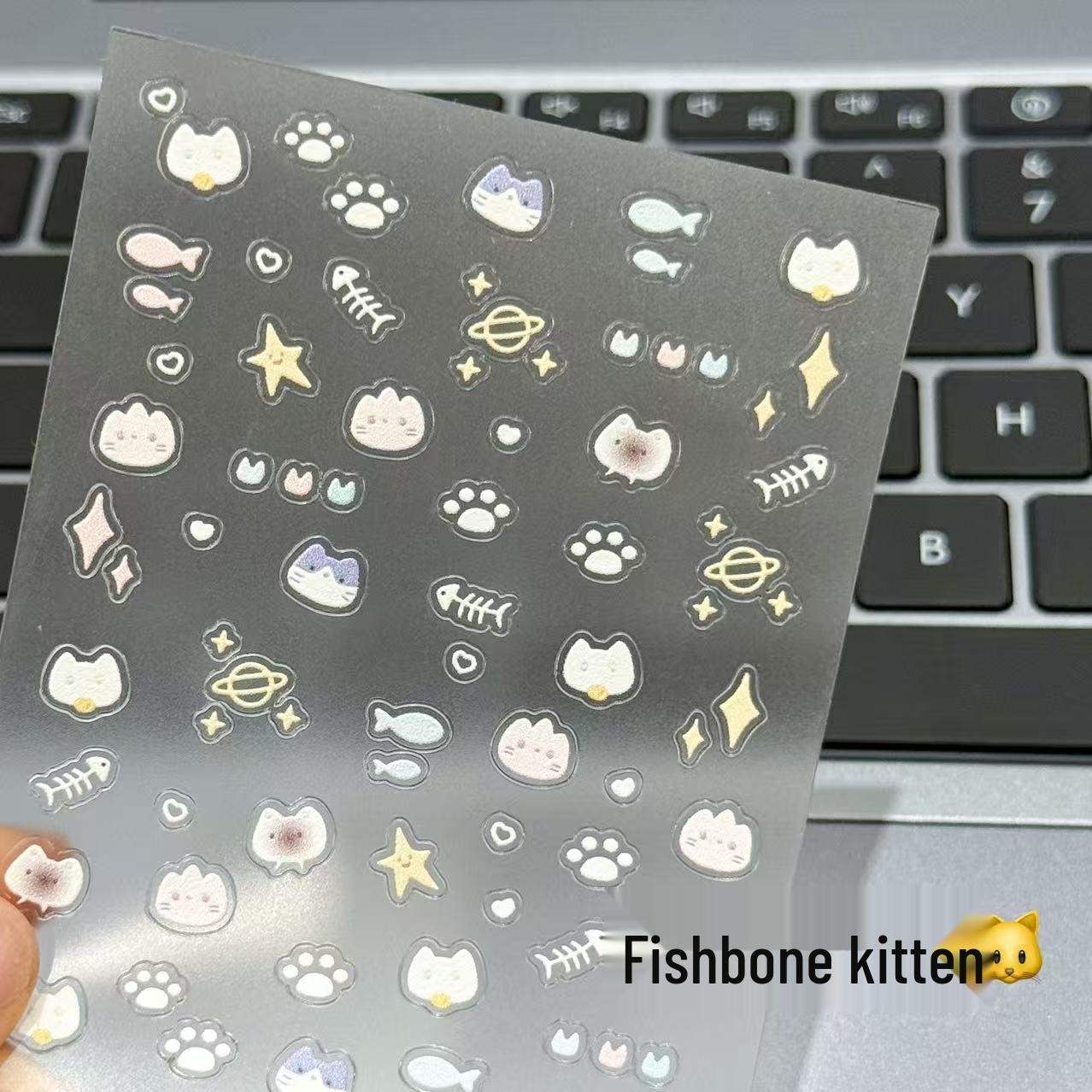 Cute 3D Embossed Cat Nail Stickers - Versatile Cartoon Nail Art Decorations