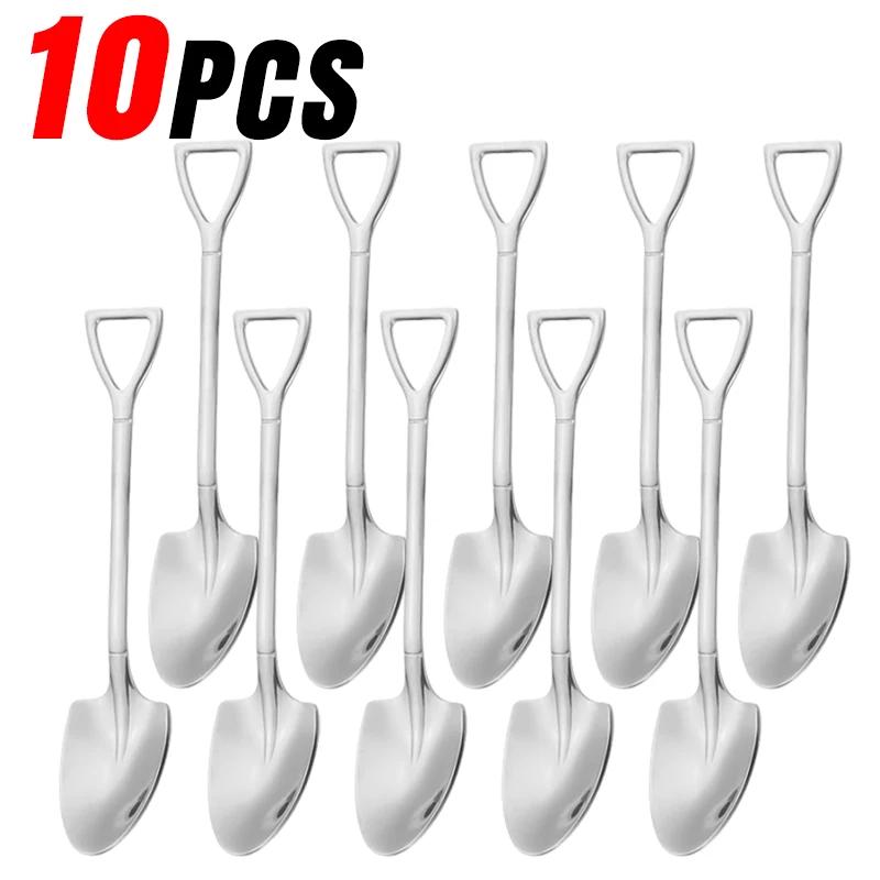 Stainless Steel Shovel Spoon Creative Gold Silver Coffee Spoons Ice Cream Dessert Scoops Teaspoon Kitchen Tableware Cutlery Sets