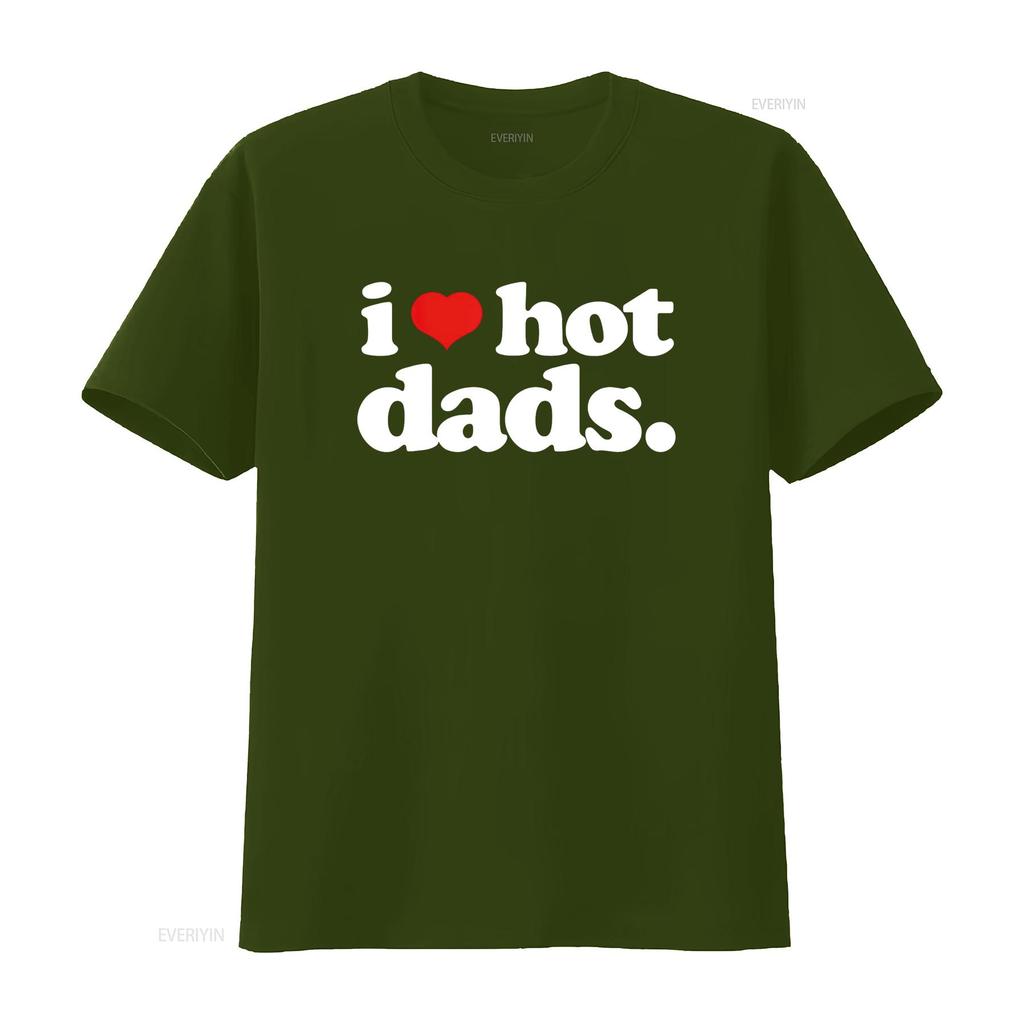 Funny I Love Hot Dads Top for Dad Joke Heart T Shirt Vintage Washed Slightly Unisex Breathable Stylish Comfortable Streetwear
