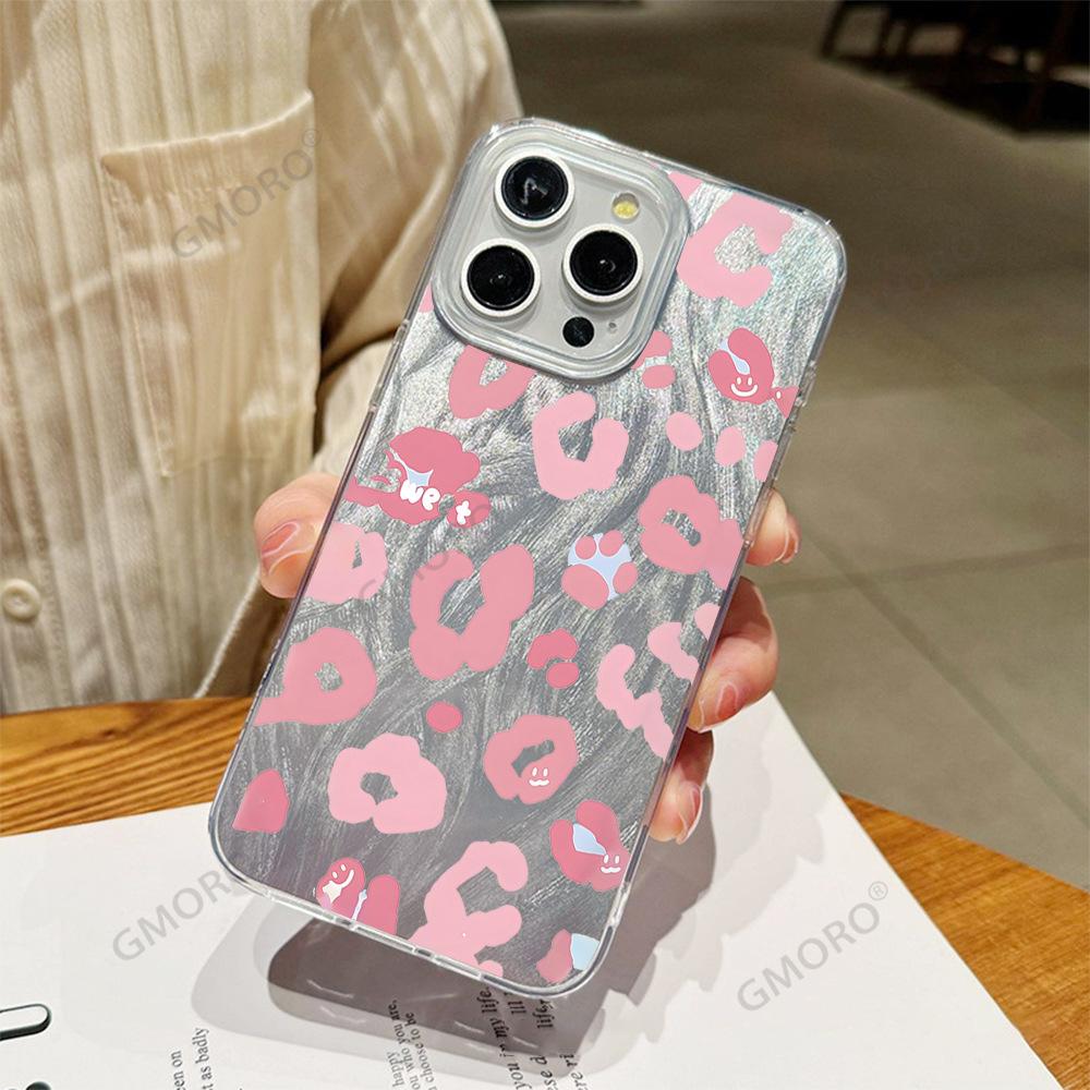 Pink leopard print is suitable for Apple 16/14 mobile phone case iphone17 feather yarn case 15promax protective case.