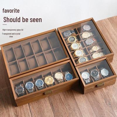Walnut Grain Flip-Top Watch Box with Glass Display