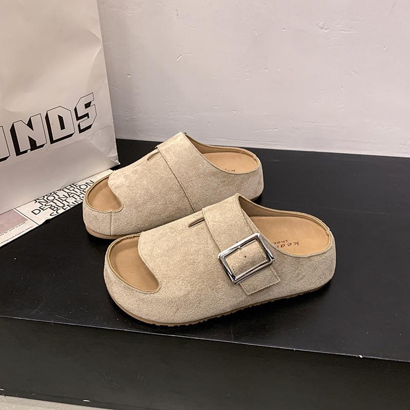 Boken Kapcie Damskie Letnie Skórzane Casualowe Płaskie Buty Jednoramienne Miękkie Klapki