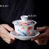 Jingdezhen Covered Bowl Sheep Fat Jade Tea Bowl Hoverable Tea Cup with Lid Chinese Underglaze Colored White Porcelain Teaset