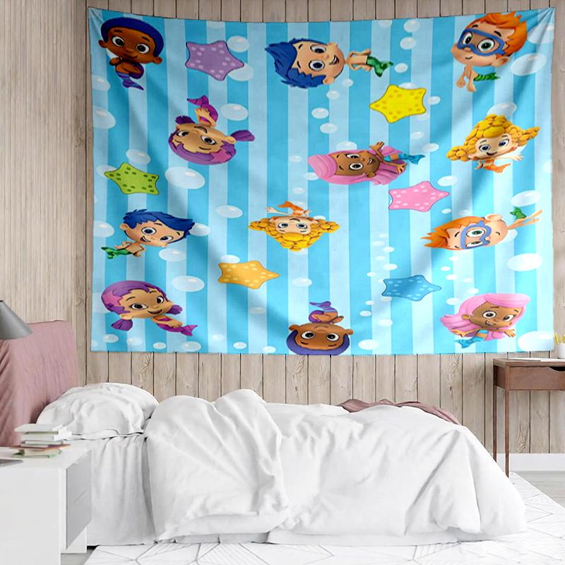 Bubble-Guppies Print Tapestry, Backdrop, Easy Setup, Ideal for Bedroom, Office & Living Room, with Aesthetic Wall Hanging Decor.