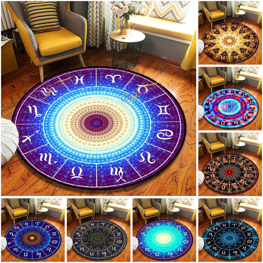 Mysterious Constellation Round Rug, Non-Slip Soft Entrance Door Mat and Chair Floor Protector for Home Bedroom Decor