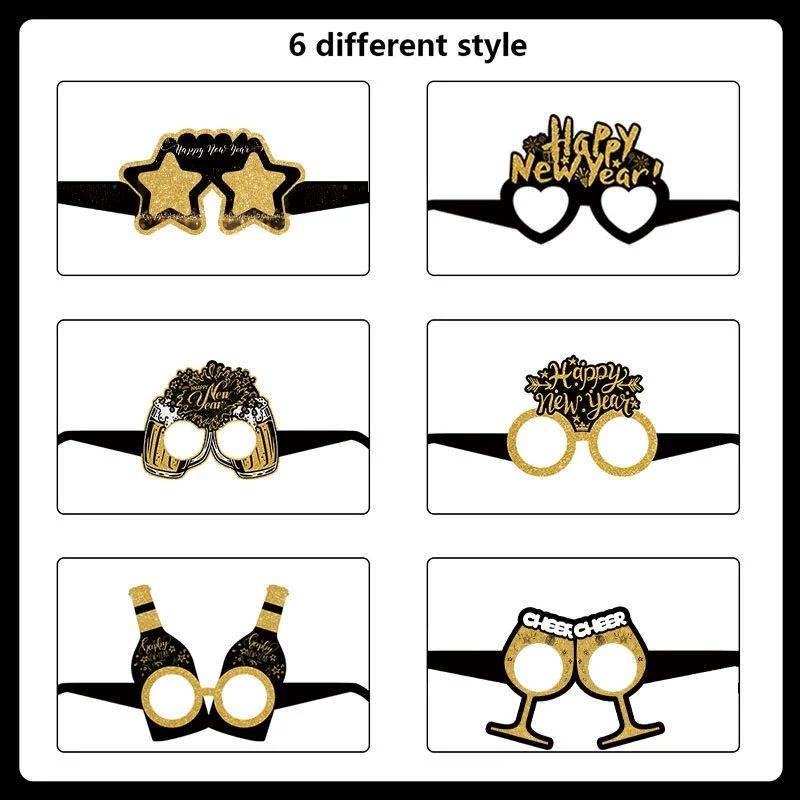 12/6pcs Happy New Year Paper Glasses 2026 Eyeglasses Frame Photo Booth Props New Year's Eve Party Decoration Christmas Supplies