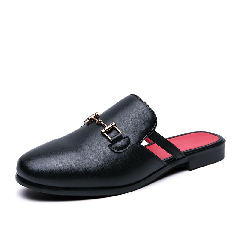 Herre Lær Fritidssko Sommer Herre Dressko Halvtøfler Høy Kvalitet Enkelhet Svarte Loafers Herre Mules Lettvekts Flats