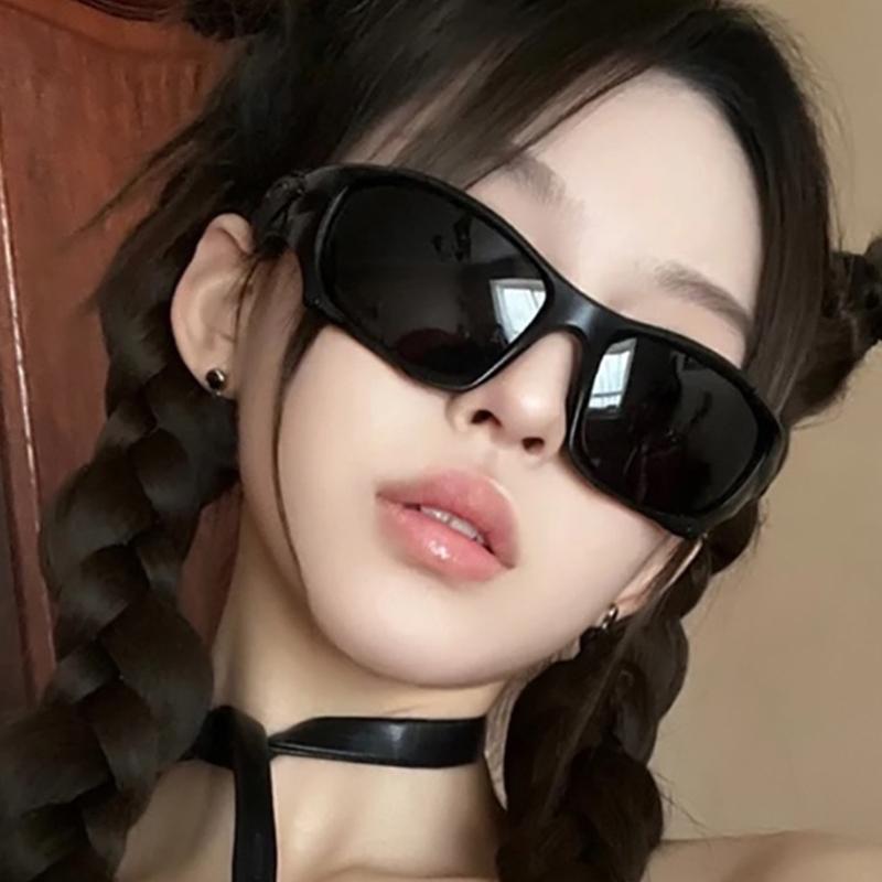 SO&EI Ins Popular Fashion Cat Eye Sports Driving Sunglasses Men Vintage Punk Gradient Mirror Goggles Women Hollow Shades UV400