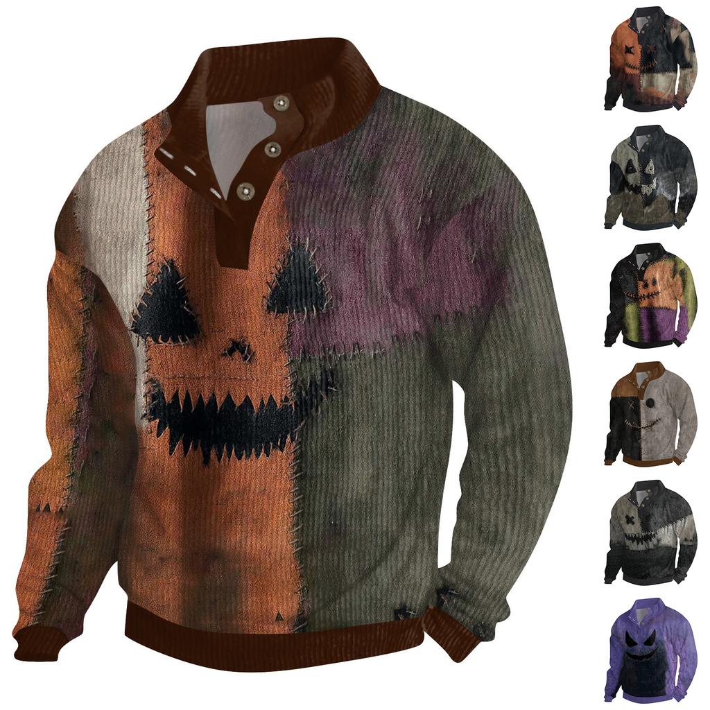 Men's Halloween Printed Corduroy Button Shirt