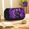 Dark Gothic Style Rabbit 2D Printed Double-Layer Flip-Top Black Pencil Case - Back-to-School Essential Pencil Box, Daily Multi-Functional Makeup Bag,