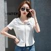 Giacca da donna con cappuccio, manica corta, vestibilità aderente, con cerniera, in cotone, casual, top estivo