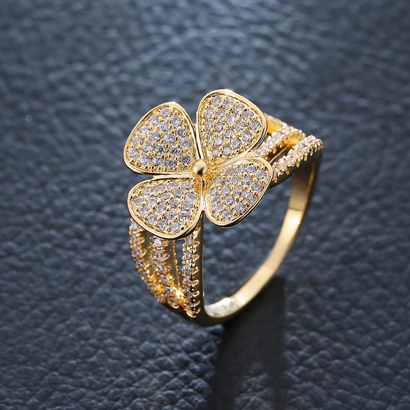 New Four-leaf Clover Ring for Women, Light Luxury Inlaid with Zircon