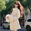 Korean Style Woolen Coat for Women - Autumn/Winter 2026 with Fur Sleeves