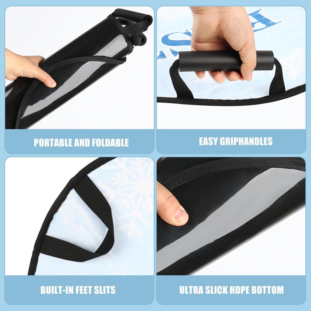 45"×17" Faltbarer Schnee Schlitten, Platz für 2 Kinder oder 1 Erwachsenen, Ultra Portabel Starke Robuste Stoffnähte, Griffe mit Lenkung, Winterspaß für Kinder