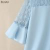 ZANZEA Women Lace Splice Half Sleeve Loose Casual Blouse