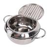 Deep Fryer Pot 201 Stainless Steel 2.2L Japanese Frying Pot with Oil Drain Temperature Control and Lid for Kitchen Stove