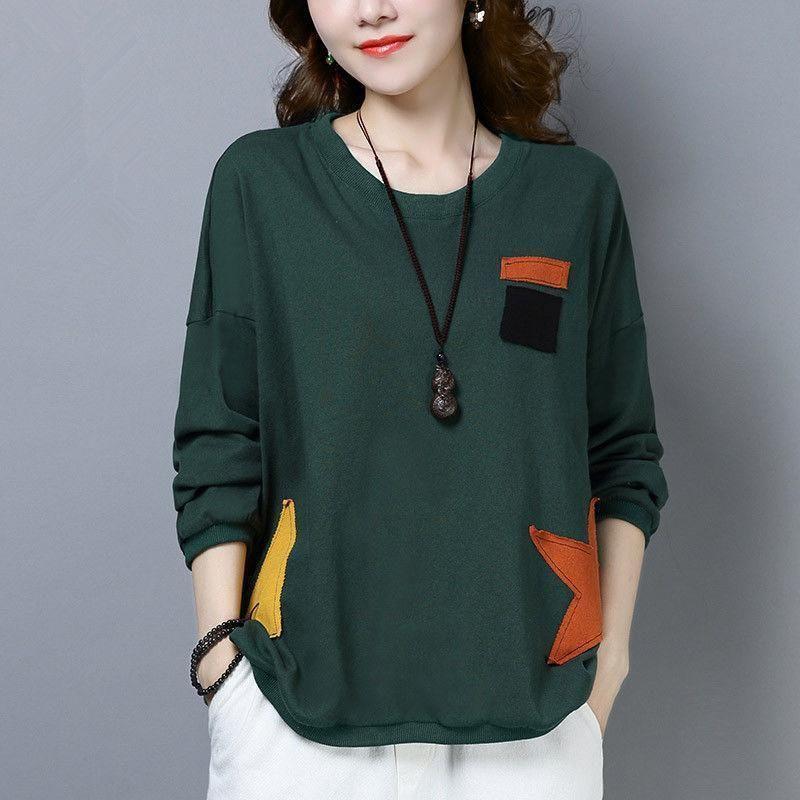 Large Size Women's Clothing Spring and Autumn New Thin Style Collage Long-sleeved T-shirt Women's Base Shirt Women's Korean Version