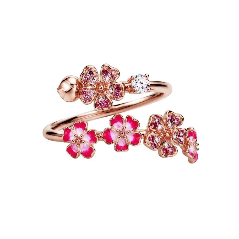 Gemstone Embellished Cherry Blossom Ring Crystal Accents Jewelry Box Anniversary Birthday Gift