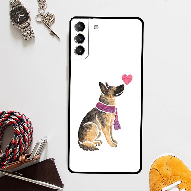 German Shepherd Dog Cartoon Case For Samsung Galaxy S24 Ultra S23 S22 S21 Plus S20 FE S8 S9 S10 Note 10 20 Ultra Cover