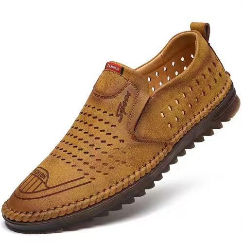 

Men s leather shoes [single net same style] summer men s fashion soft leather casual soft sole wear-resistant Doudou men s shoes 44 хакі