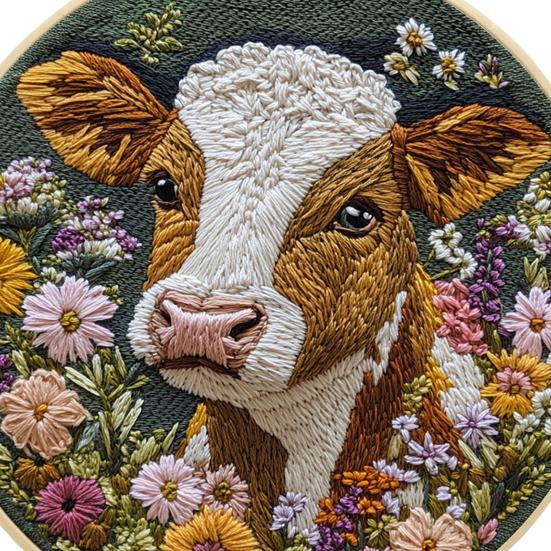 Punch Needle Embroidery Kit Cartoon Highland Cow DIY Embroidery Set with Hoop Punch Needle Starter Craft Kit for Adults And Children