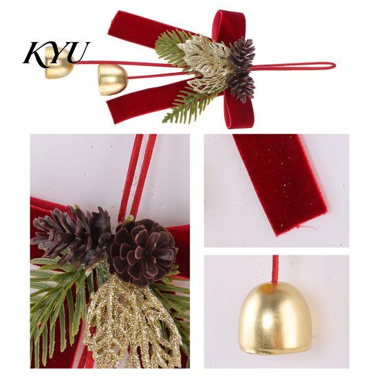 Winter Indoor Door Handle Ornaments Christmas Bow Bell Hanging Ornament, Velvet Festive Wreath Decor for Pendant with Bells Home Party, Holiday Window