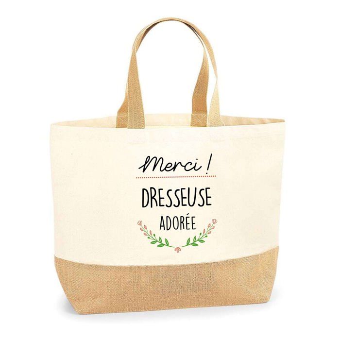 Cabas / Tote bag - PLANETEE - Merci Dresseuse Adorée - Jute naturel - Poignées coton - Fabriqué en France