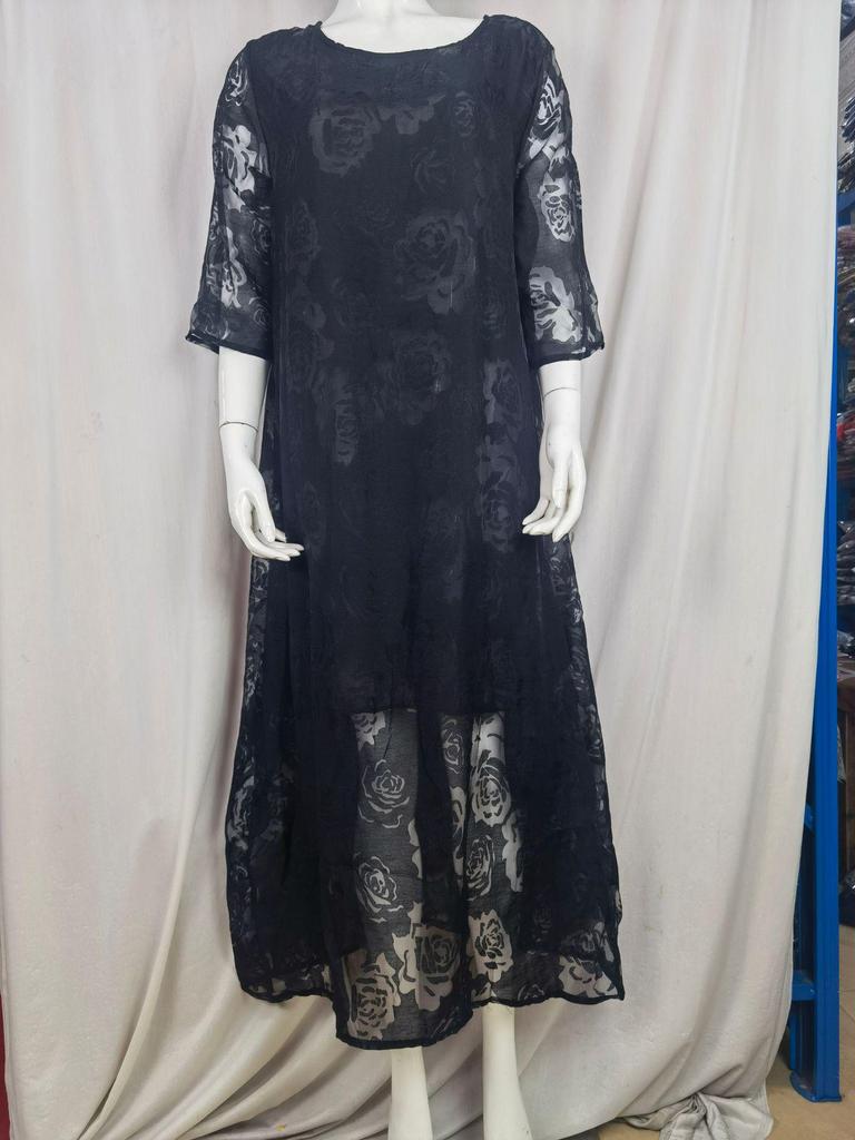 2023 Summer Europe and America Hot Item: Round Neck Short Sleeve Lace Long Casual Dress