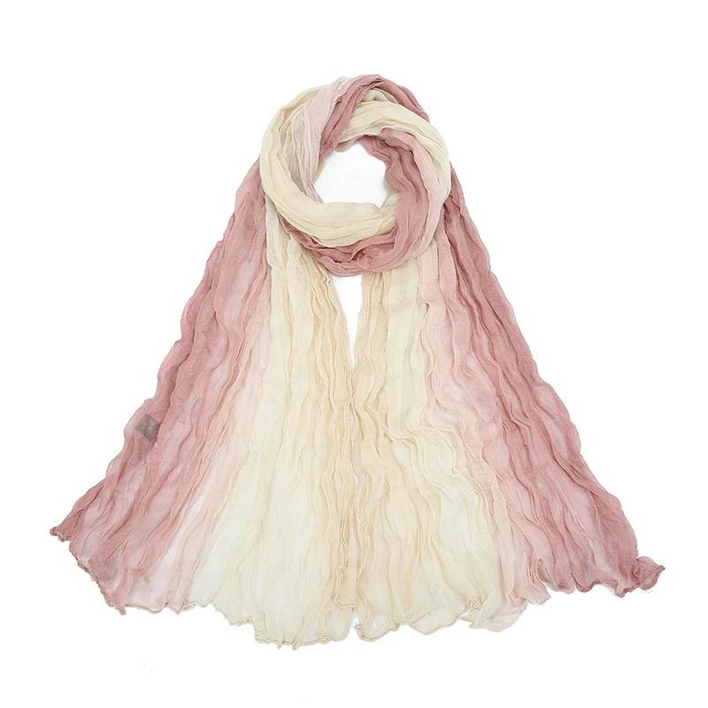 Gradient Crumpled Scarf For Women Girls Students New Thin Patchwork Cotton Voile Scarves Soft Knitting Shawl Female Wrap Shawls