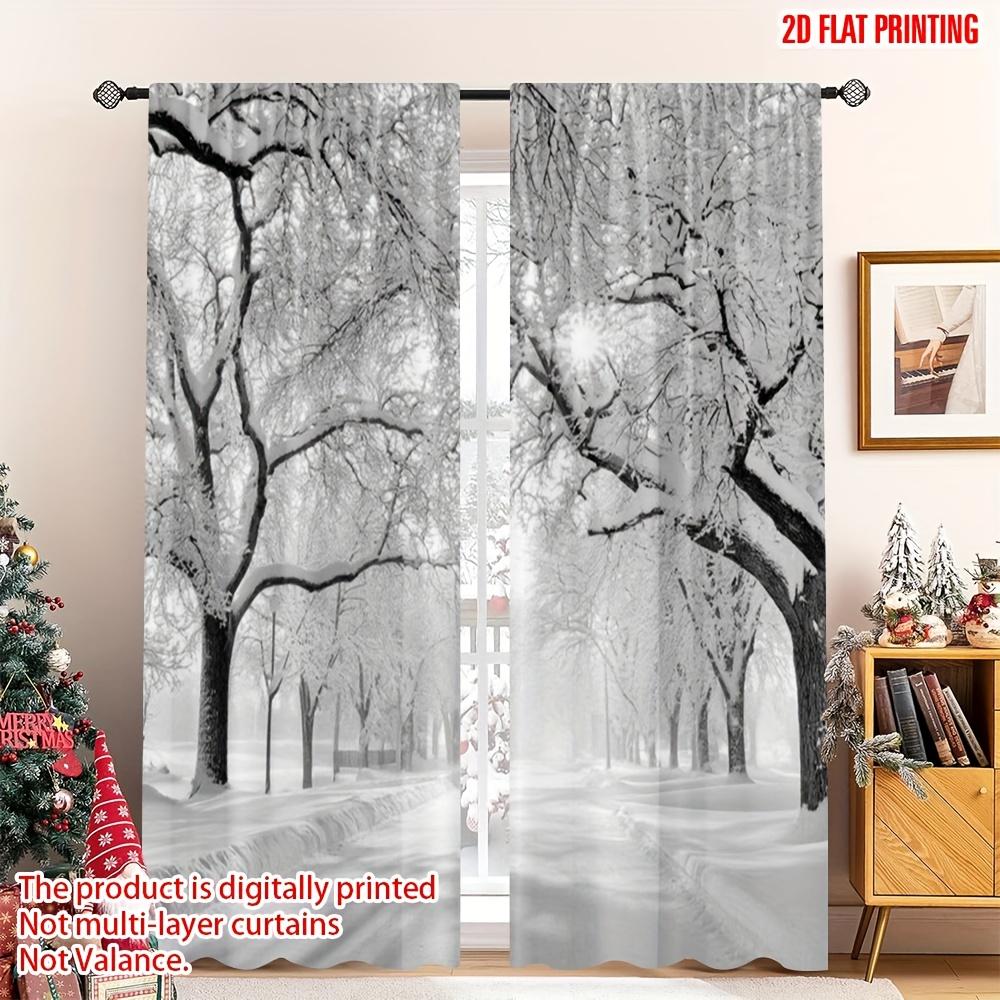 2Pcs Polyester Merry Christmas Snowy Printing Window Curtains Birthday Party Decoration Backdrop Drapes for Living Room