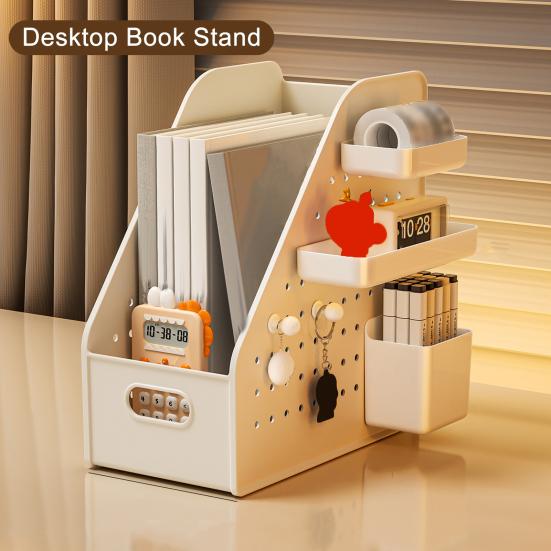 Reading Stand Multi-Grid Desktop Organizer with Elevated Base Rounded Corners to Prevent Book Tipping Macaron Colors for Kids Study Desk Accessory