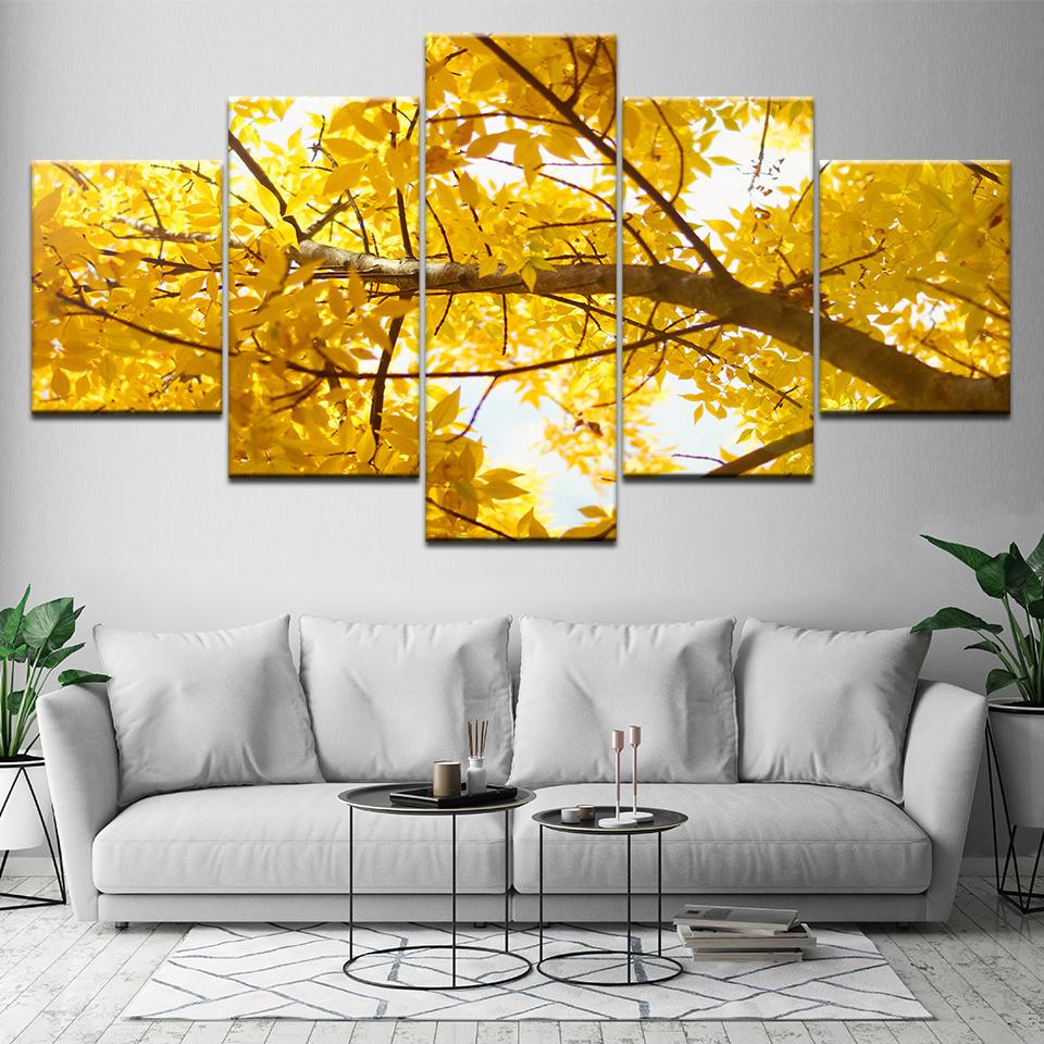 Yellow Ginkgo biloba 5 Piece HD Wallpapers Art Canvas Print modern Poster Modular art painting for Living Room Home Decor