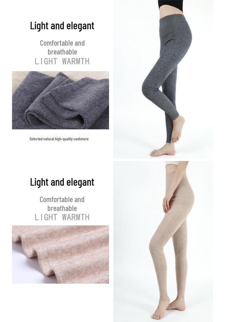 Women’s Plus Size Black Wool Cashmere-Lined Pants - Warm, Thick, Base Layer for Autumn/Winter