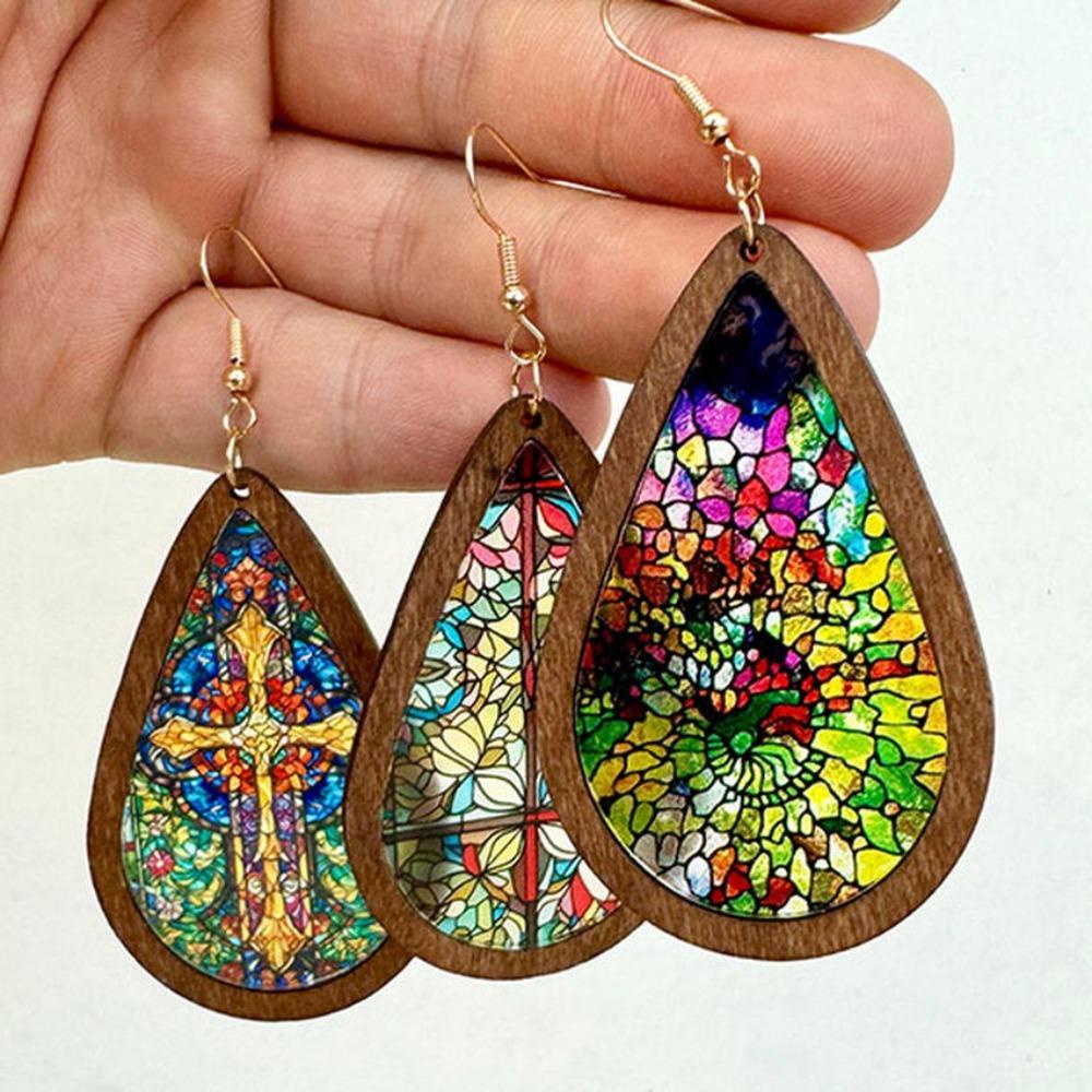 Bright Colorful Statement Earrings Kaleidoscope Pattern Water Drop Earrings  Party Jewelry