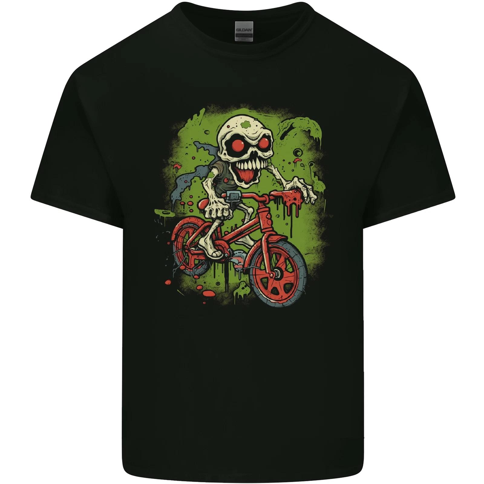 Zombie Cyclist Halloween Bicycle BMX Demon Skull Kids T-Shirt Childrens L