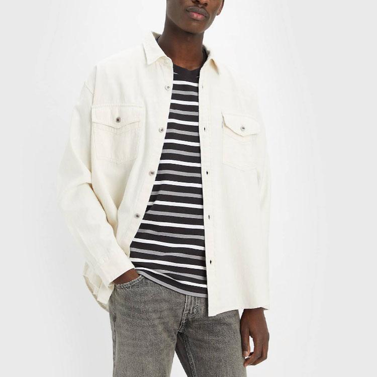Levis FW23 SilverTab Series Solid Color Pocket Button Long Sleeve Shirt Men Shirts Off-White A5767-0000