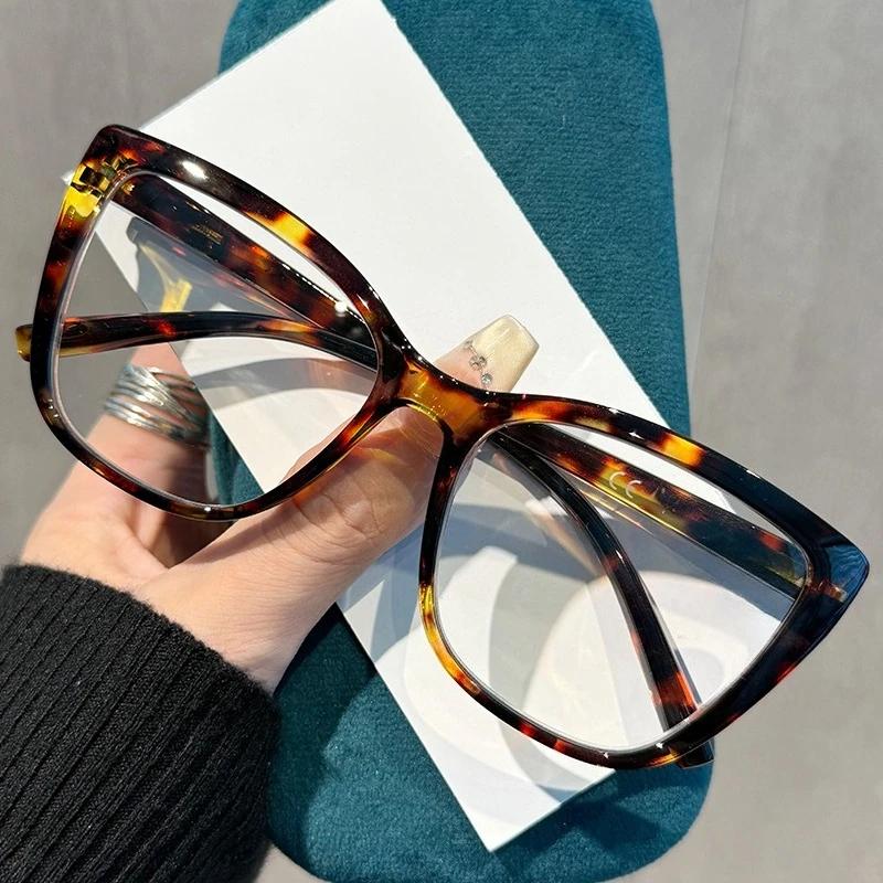 

Unisex Fashion New Square Frame Glasses for Farsightedness Luxury Personalized Large Frame Anti-blue Light Reading Glasses +4.0 +100 леопардовый