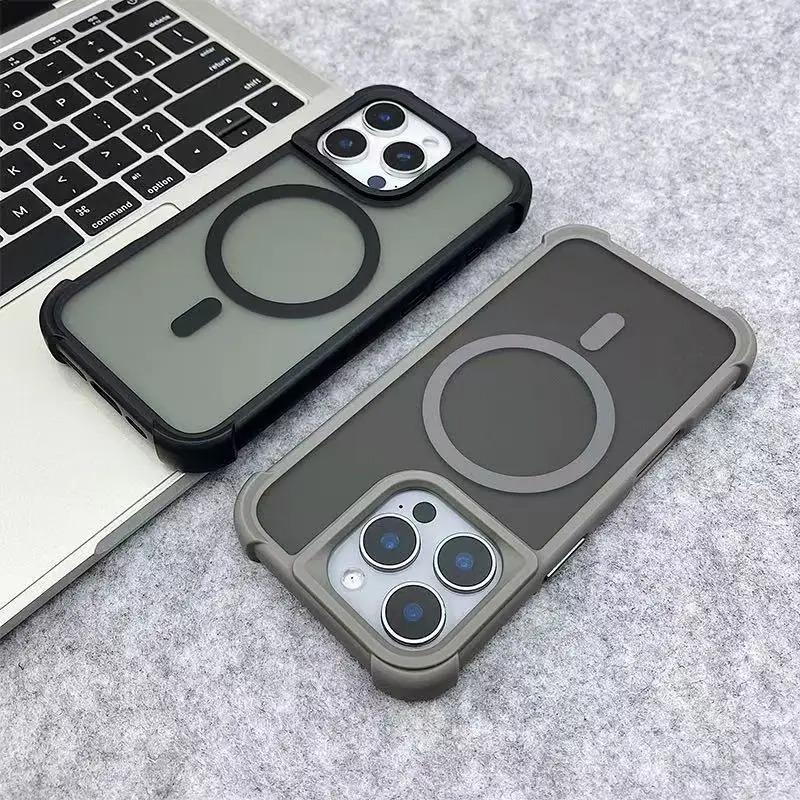 Magnetic Luxury Matte Fall Prevention Armor Shockproof Case For iPhone15 14 13 12 11 16Pro Max Wireless Charge For Magsafe Cover