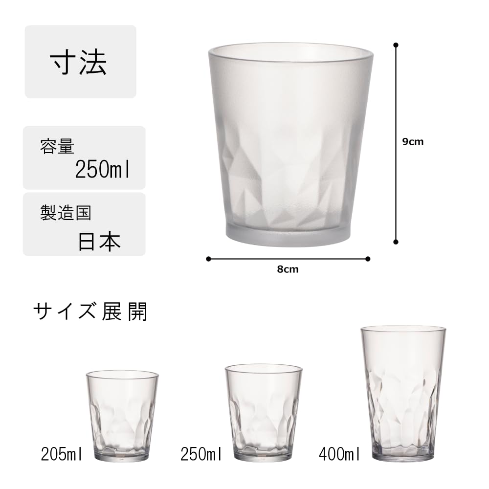 Plakira Unbreakable Glass Tumbler, 250ml, Microwave and Dishwasher Safe, Made in Japan, Perfect for Restaurants, Cafes, Outdoor Activities, Home