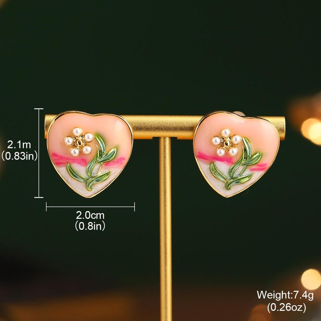 Seria obrazów Van Gogha Moneta: Kolczyki sztyfty z emalią i naturalną perłą w kształcie francuskiego kwiatka, srebro próby 925, kolekcja letnia.