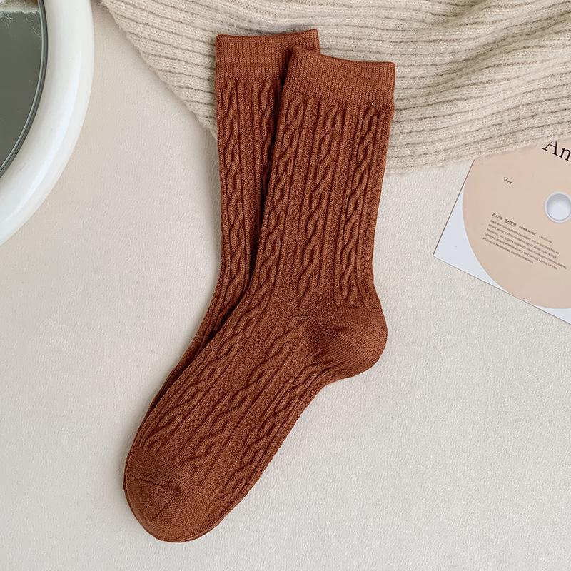 Women's Mid-Calf Cable Knit Wool Socks - Thick, Warm Cashmere with Velvet, Slouchy Style for Autumn/Winter 2023